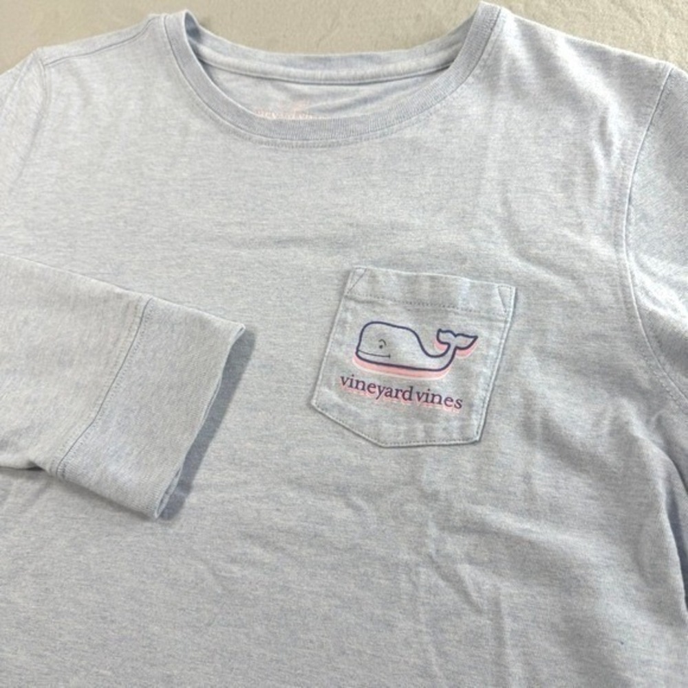 Vineyard Vines Blue Long Sleeve T-Shirt Women S Pocket Whale Logo - Picture 8 of 9